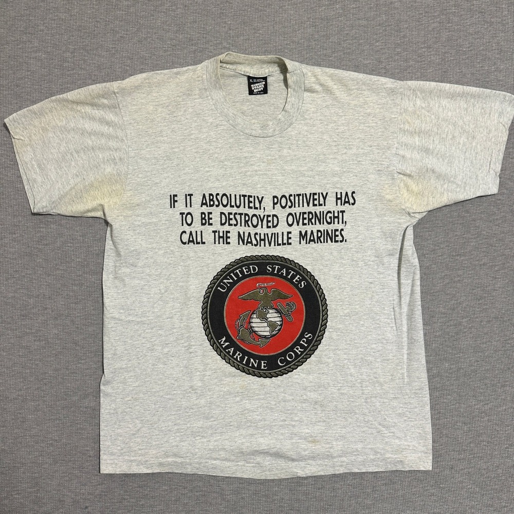 Vintage 1991 USMC Nashville Marines Gulf War World Tour Double Sided Tee Gray XL